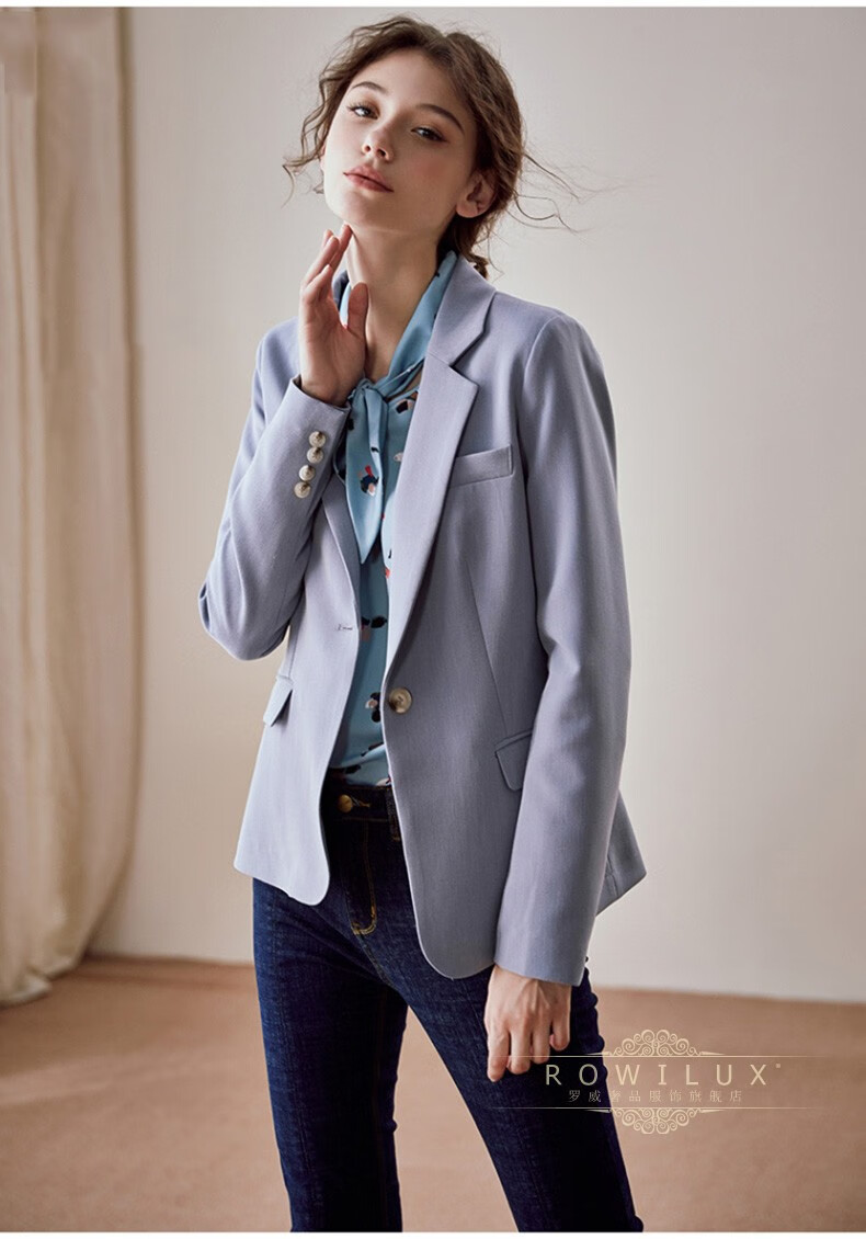 品品牌女装小西装外套女2020春装新款修身气质时尚职业ol西服 灰蓝色