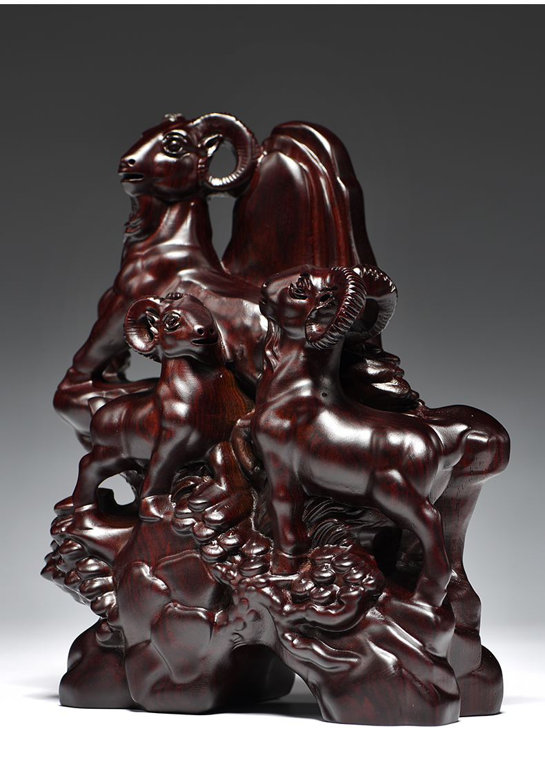 匠令黑檀木雕三羊开泰摆件实木生肖工艺品家居客厅电视柜装饰开业礼