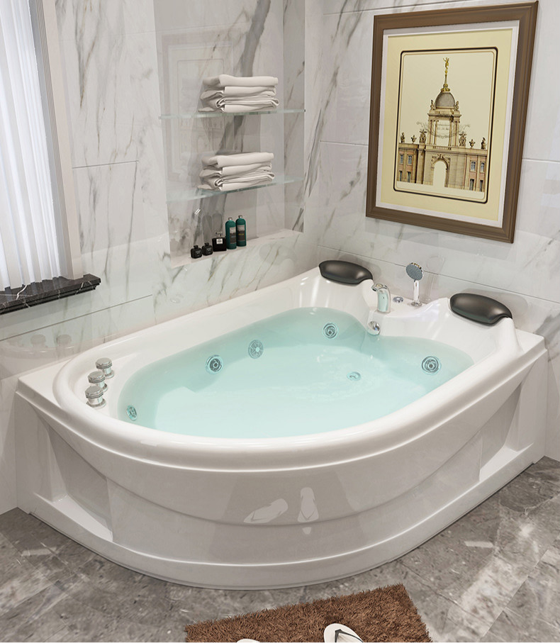 双人浴缸冲浪按摩家用情侣浴缸扇形亚克力浴盆浴池 左裙五件套 1.7m