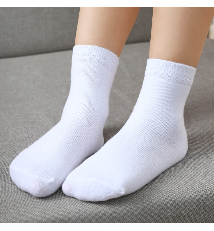 袜子纯棉春秋夏季薄款学生男童女童宝宝中筒运动纯白色小白袜5双装二