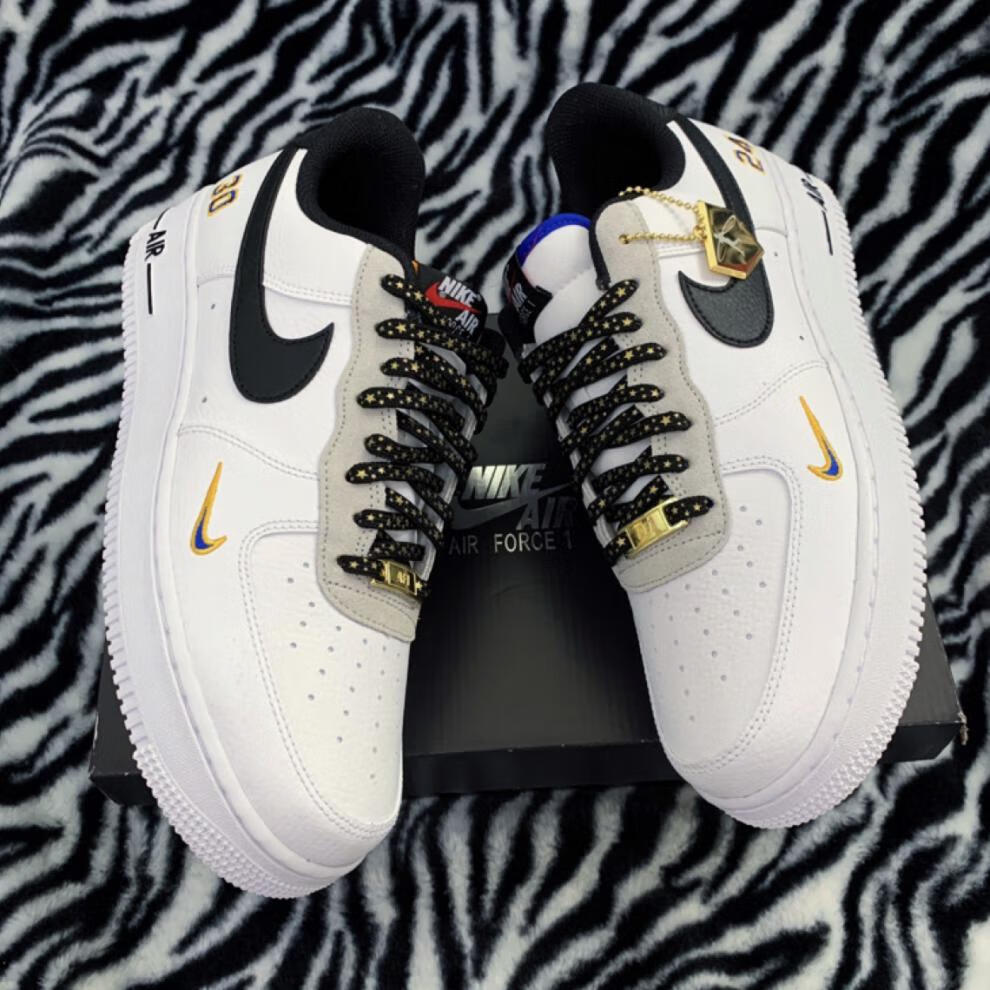 适配af1双钩黑白金泼墨烫金鸳鸯七彩腰果花空军一号鞋带 黑底金星星