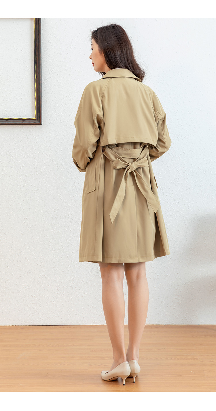 熙然2022春装新款时尚英伦风通勤经典双排扣风衣女中长款外套腰带蔷薇