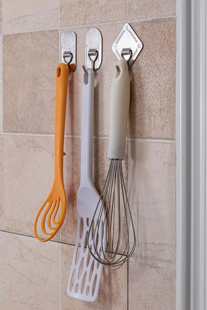 强力承重免钉胶挂钩不锈钢可活动钩子厨房挂勺子铲子厨具门后粘钩