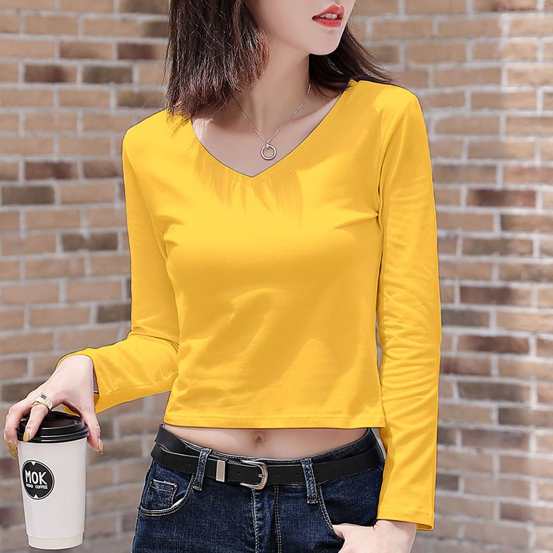 支持国产·威乐思 性感短款v领长袖瑜伽t恤女半截露腰上衣紧身衣内搭