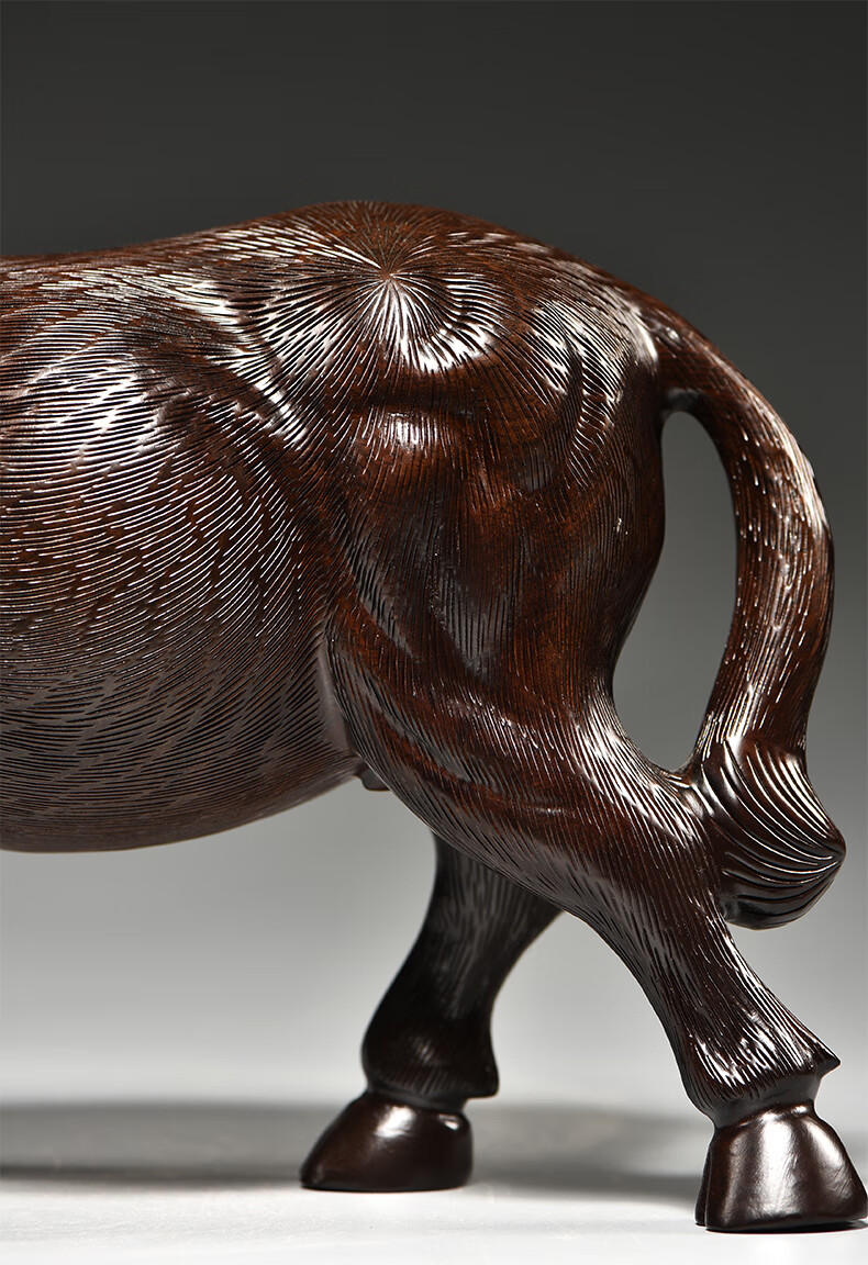 杞记木雕牛摆件牛气冲天实木水牛工艺品十二生肖动物客厅开业送礼精雕