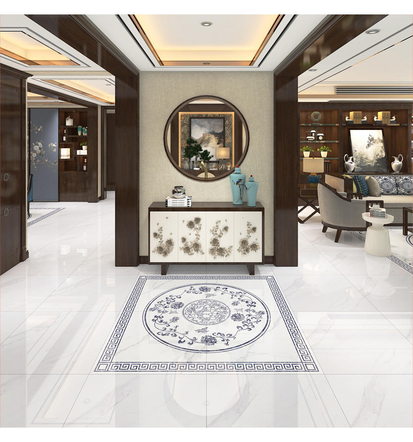 新中式瓷砖拼花客厅800x800 地板砖拼花图仿水刀抛晶砖地毯砖地心