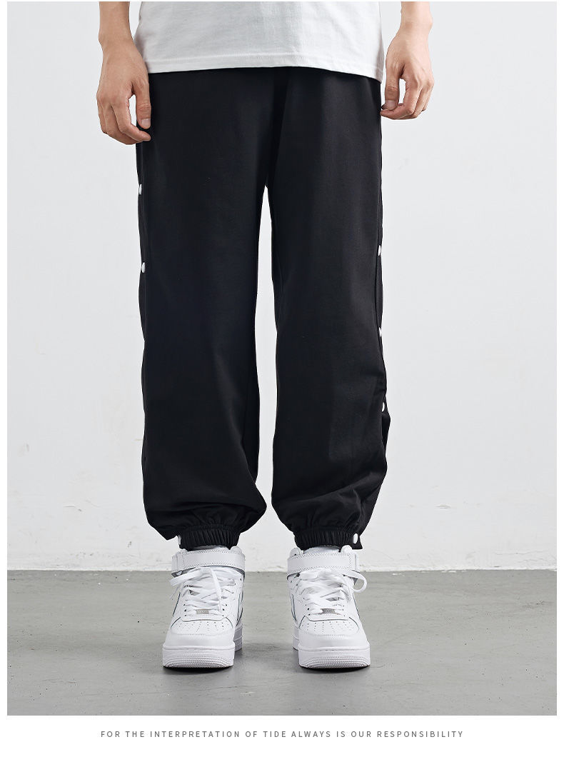 排扣裤男篮球训练全开扣美式全开扣束脚排扣裤侧排篮球裤纽扣裤运动