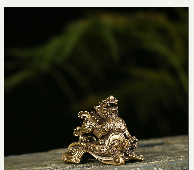 古玩古董铜袖珍一对麒麟摆件铜雕瑞兽仿古迷你桌摆铜 一对【图片 价格