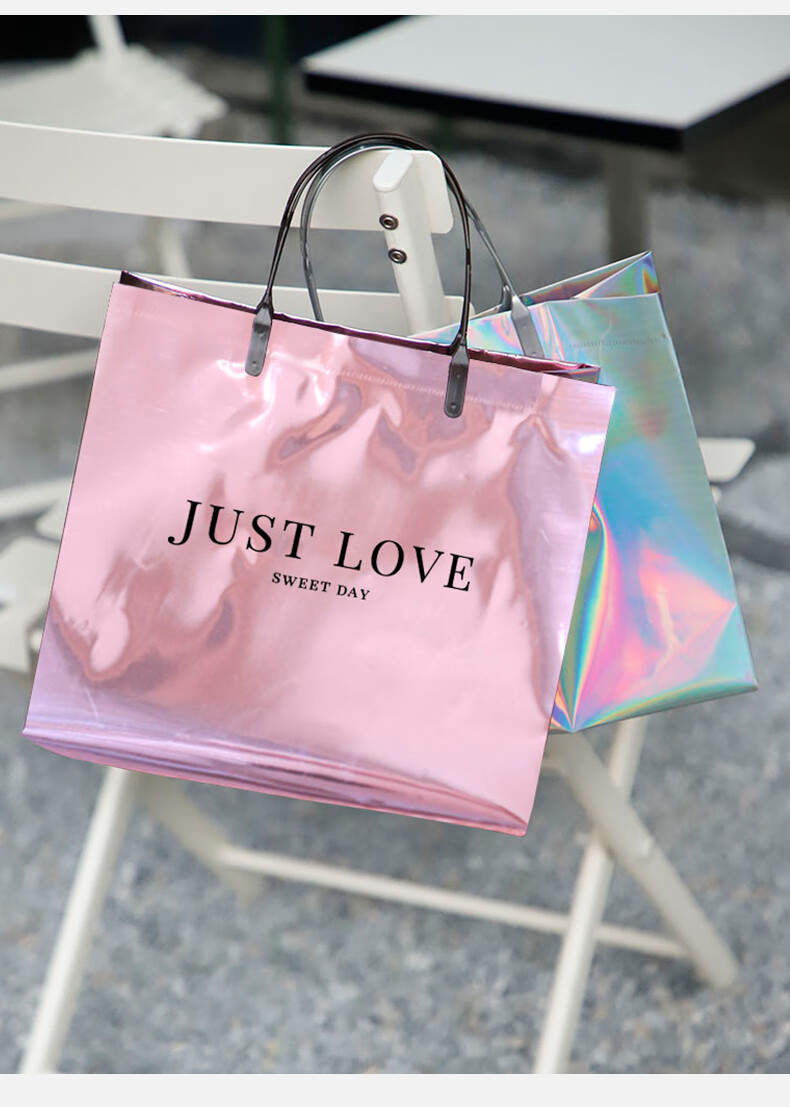 pvc镭射礼品手提袋2022新款 网红金属镭射pvc手提袋服装店衣服包装