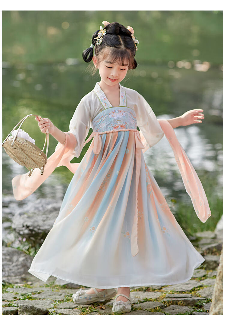 小黄鸭森活女孩汉服夏天裙子仙女儿童古筝演出服女童古风古装超仙襦裙