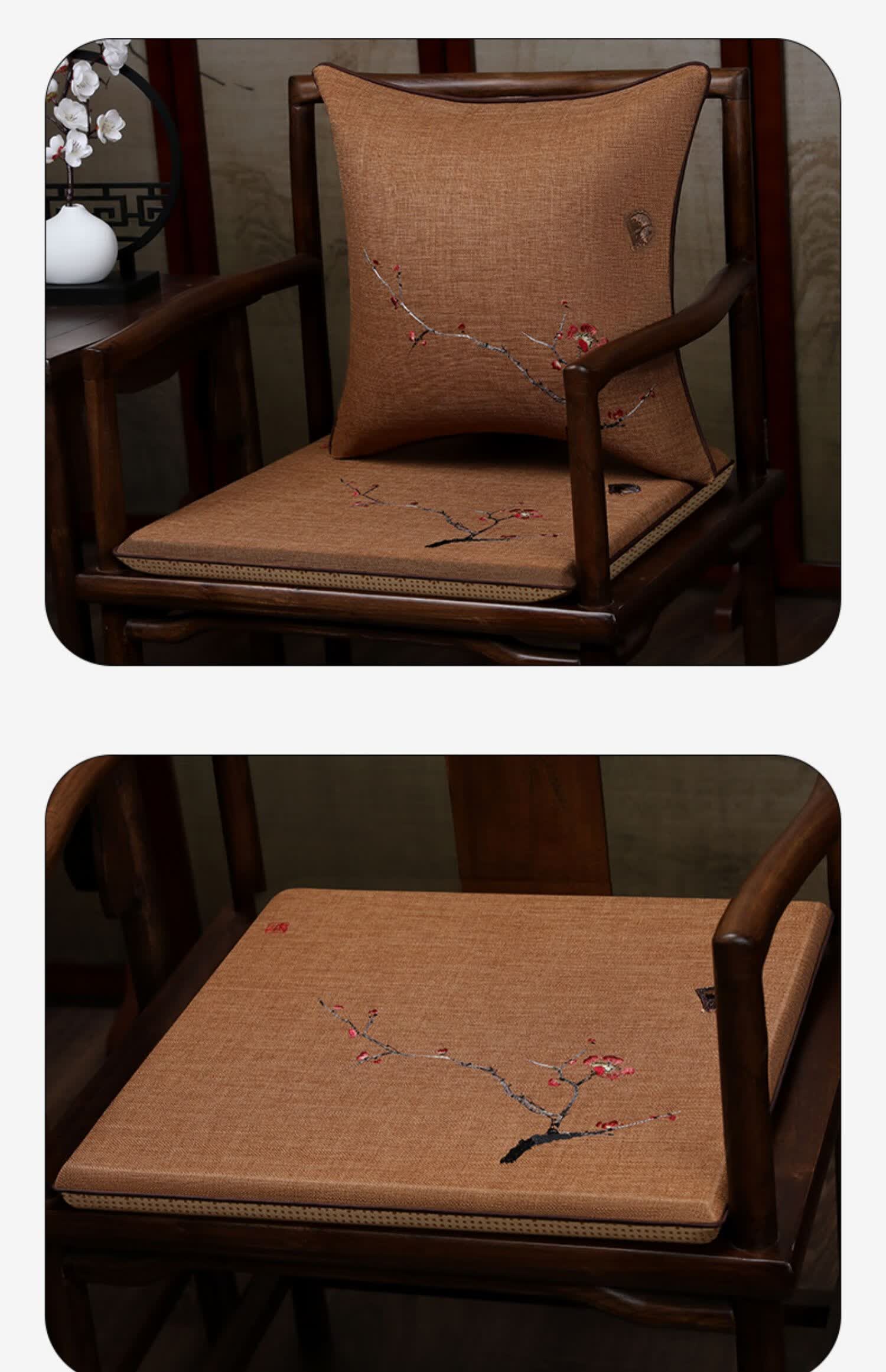 红木椅子坐垫中式沙发实木餐椅垫刺绣茶椅垫圈椅太师椅可拆洗防滑莲花