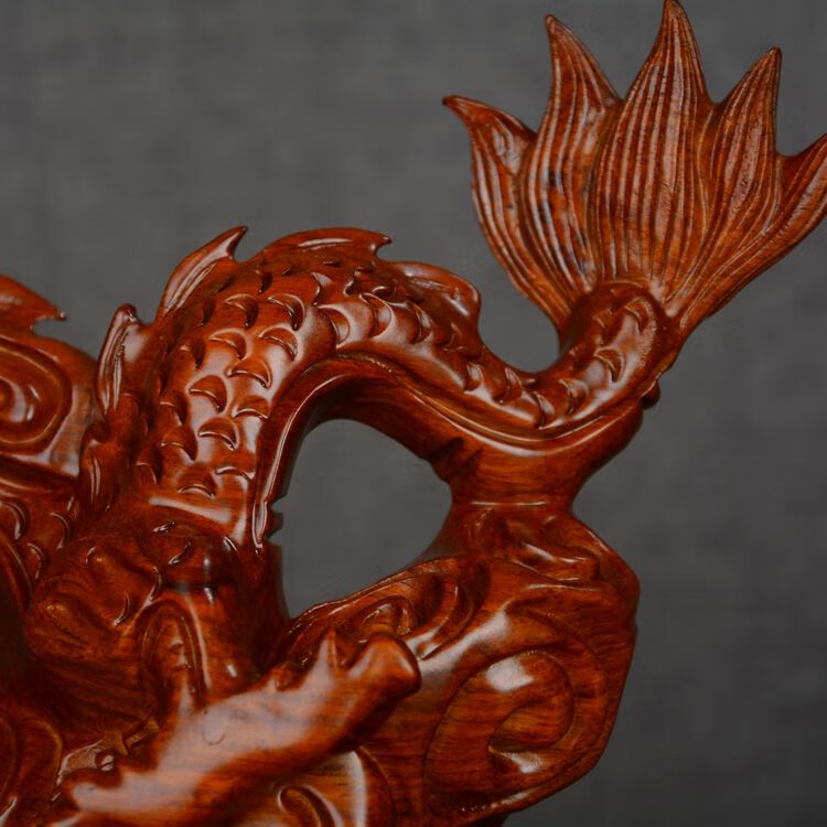 生肖龙风水家居客厅办公装饰红木工艺品礼品黑檀整料精雕龙长为33cm