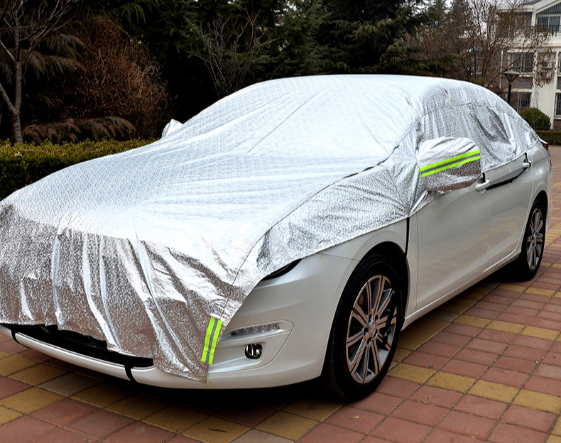 汽车车衣半罩加厚遮阳罩隔热反光罩遮阳伞铝膜车罩清凉罩套 亮光银