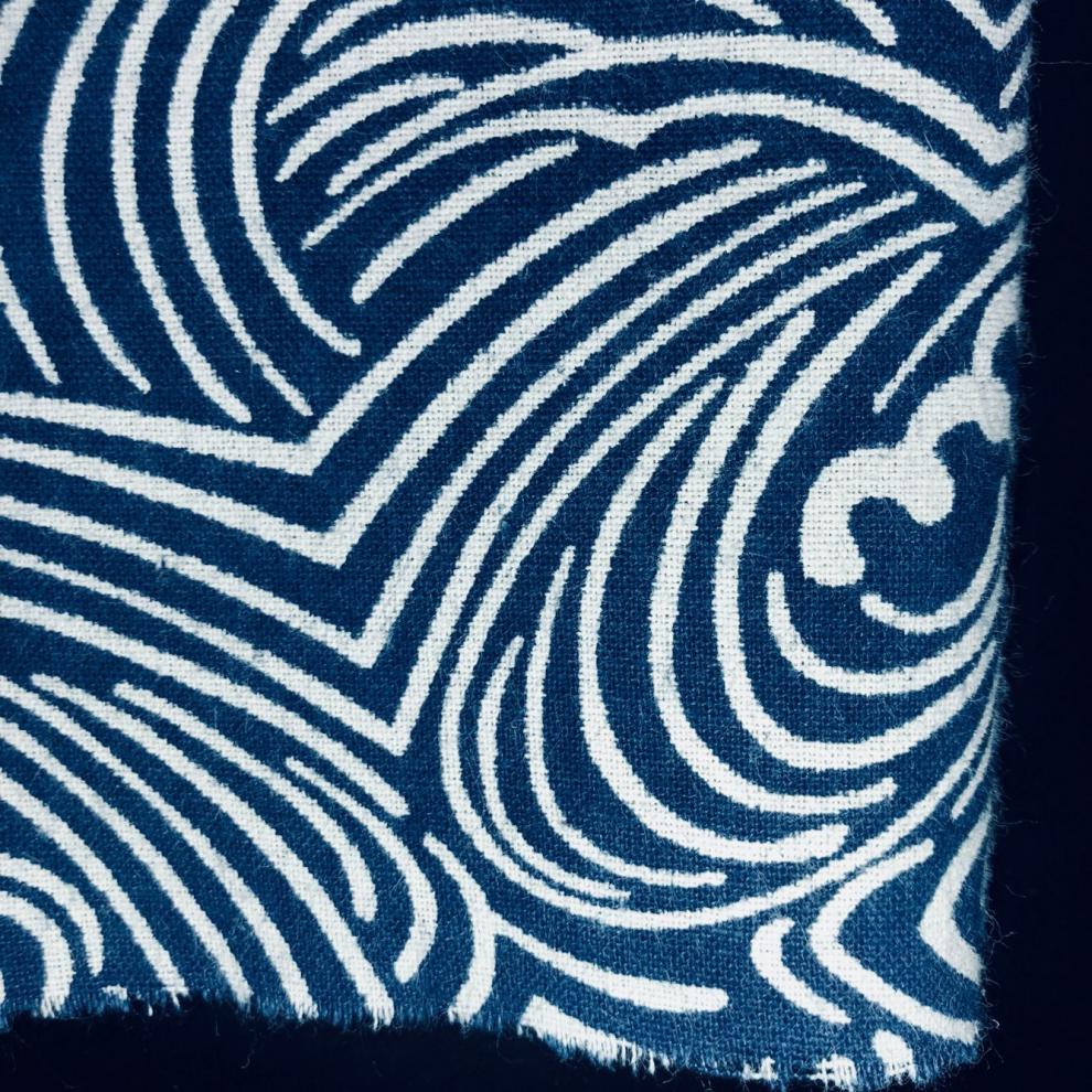 靛蓝染布料 日本蓝染古布花型植物靛蓝印花布拔染型染蜡染手工服装