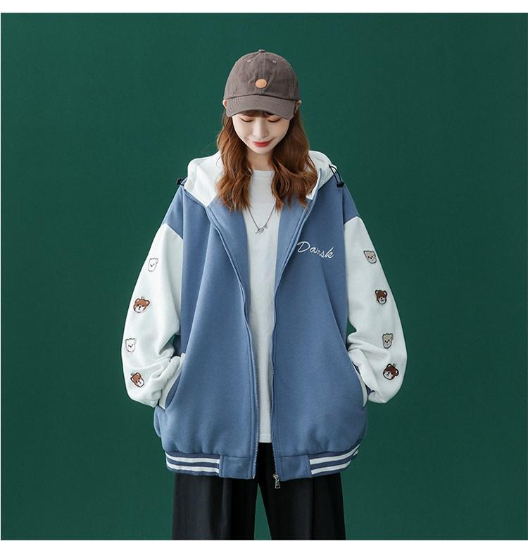 连帽外套女春秋季短款棒球服潮高街夹克韩版宽松甜美春秋春上衣黑色加