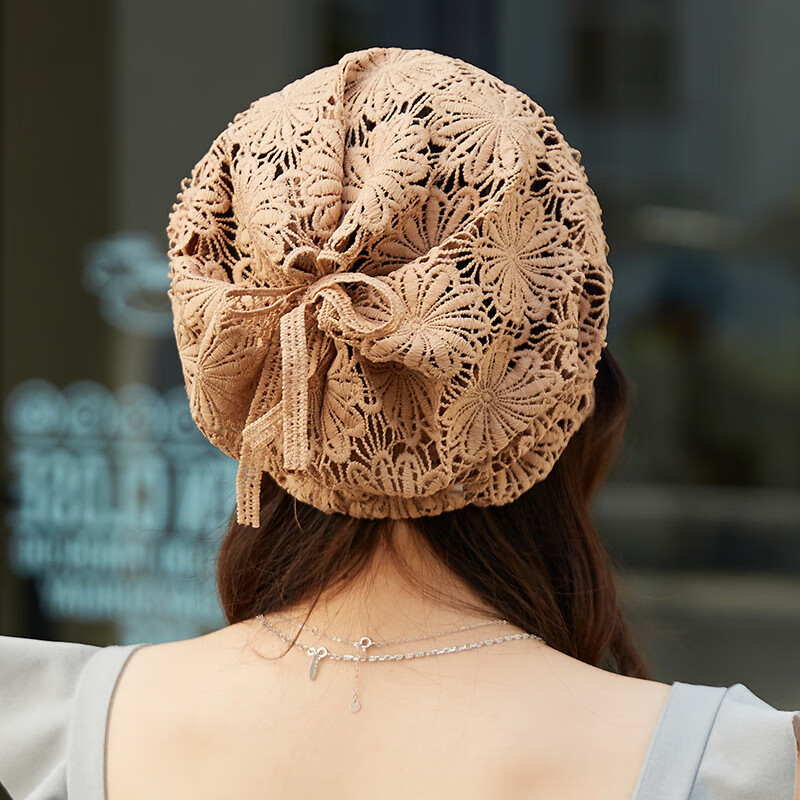 尹轮镂空帽子女春夏天薄款透气头巾帽单层时尚百搭遮白发包头帽空调帽