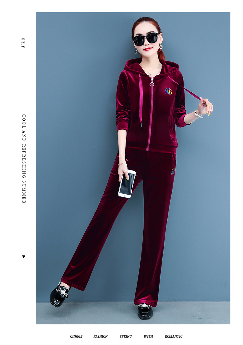 品牌: 言楚雨尘 商品名称:言楚雨尘 休闲套装运动套装女金丝绒2020