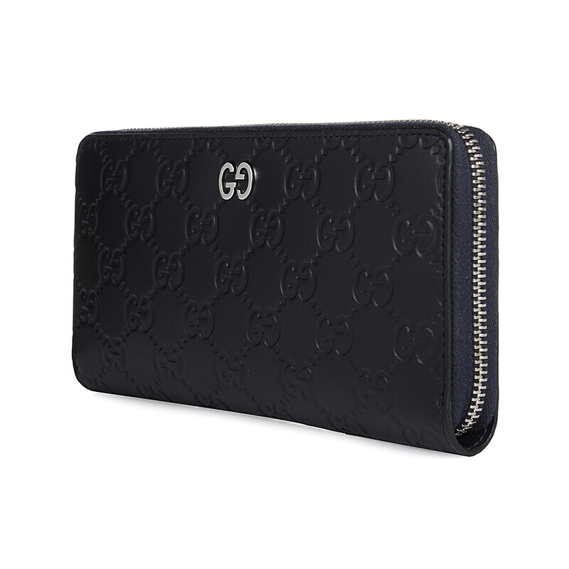 gucci古驰男款经典牛皮双g压花长款拉链钱包473928 cwc1n 黑色