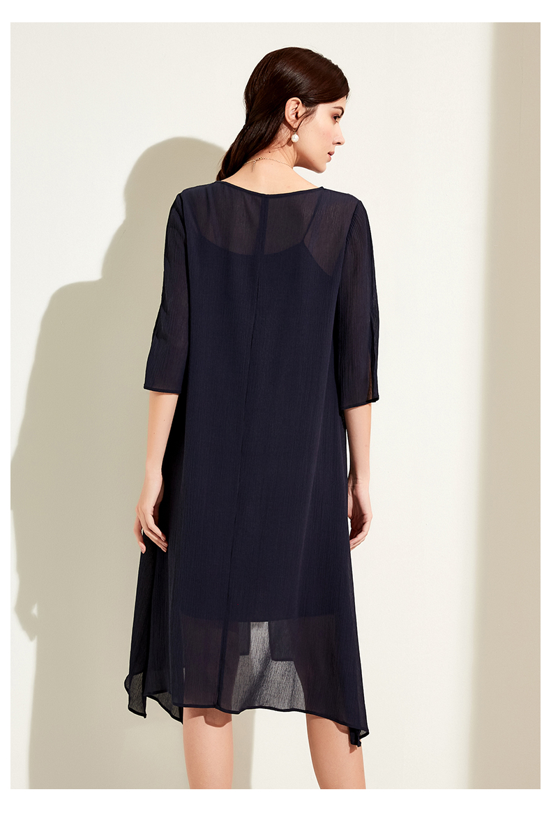 landi蓝地夏季薄款真丝雪纺连衣裙女宽松时尚不规则中裙两件套lrxl321