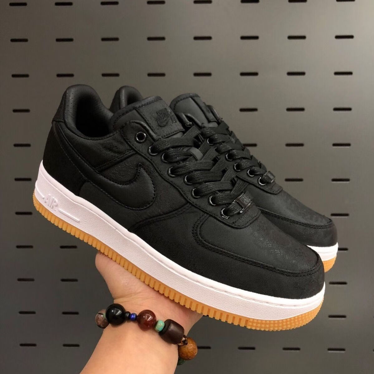 空军一号af1陈冠希同款clotforce1黑丝绸板鞋蓝丝绸男女低帮鞋 黑丝绸