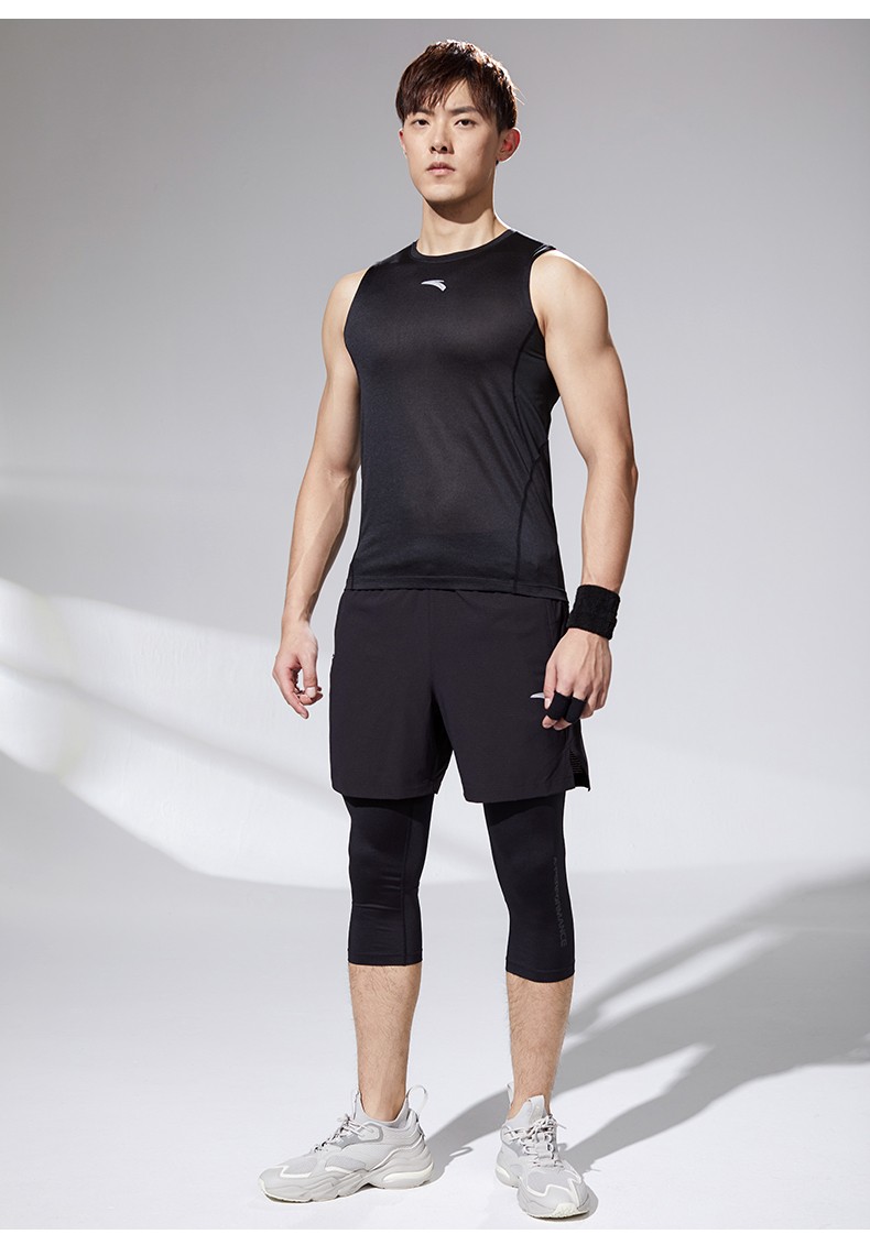 安踏运动背心男装 官网2020夏季新款透气无袖跑步健身运动服 基础黑-3