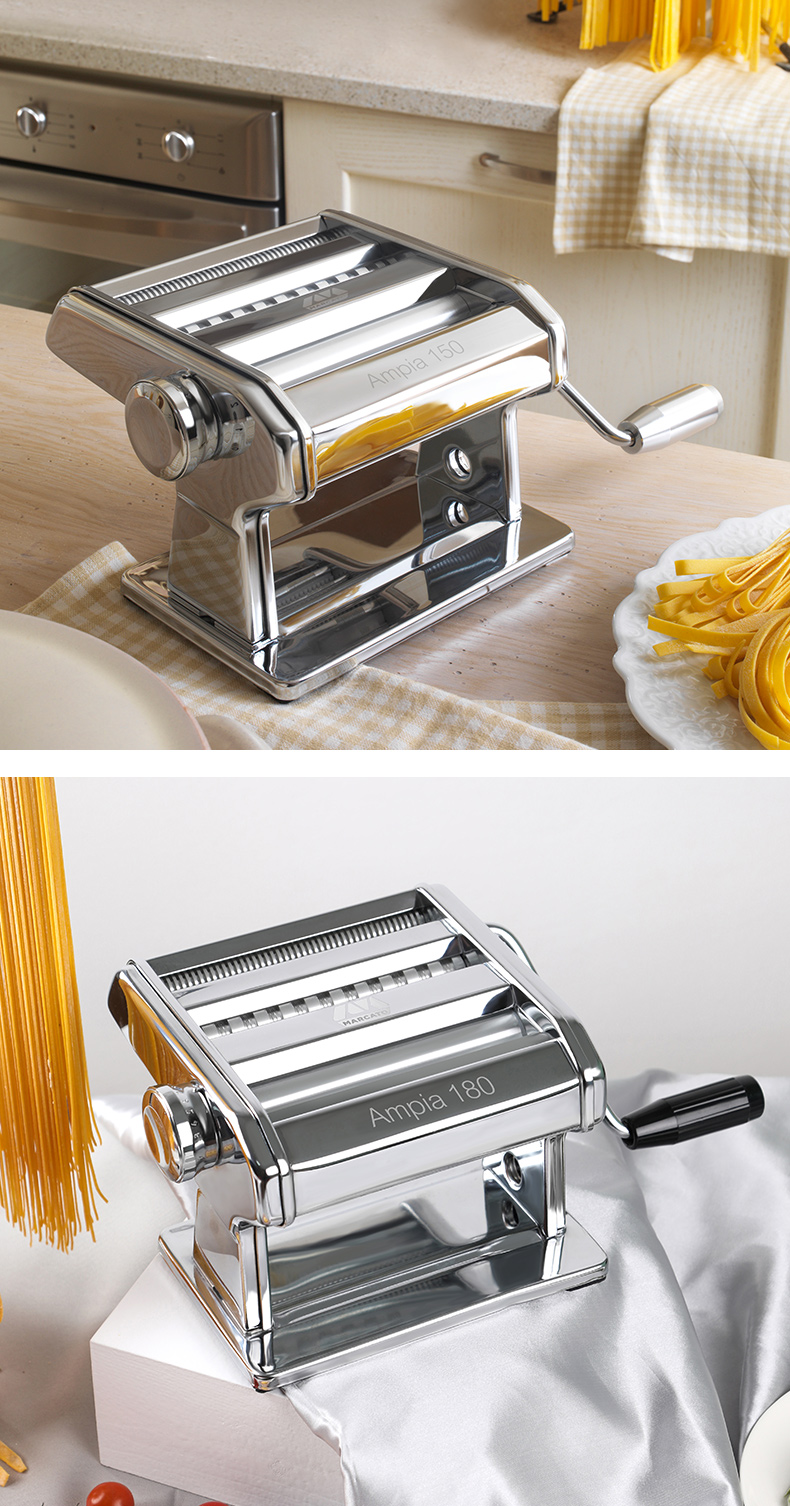不锈钢压面机家用小型手动多功能马卡多面条机一体式银色180加宽款防