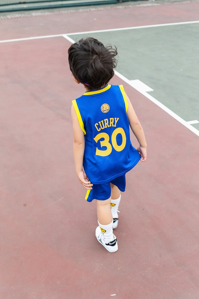 童套装2020夏季新款儿童篮球服套装男女童30号球服宝宝两件套 深蓝色