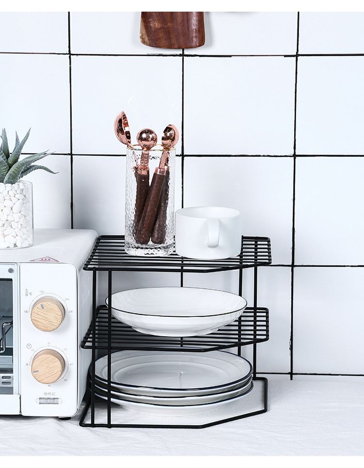 厨房沥水架调料调味瓶置物架多层三角转角隔层台面锅碗盘收纳架子白3