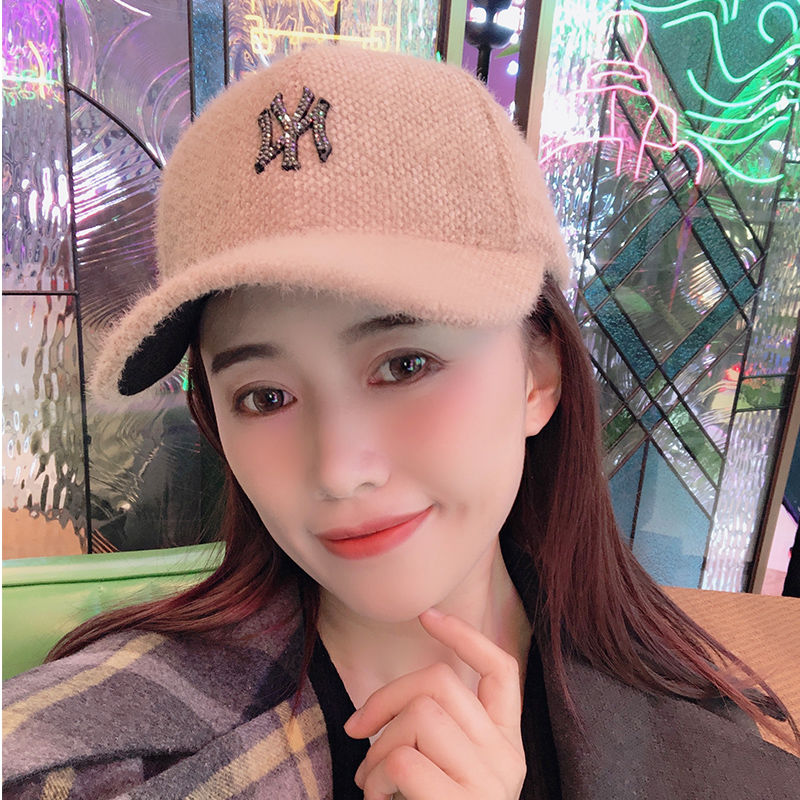 秋季上新棒球帽女2021新款帽子女秋冬天韩版潮流亮钻街头时尚百搭毛绒