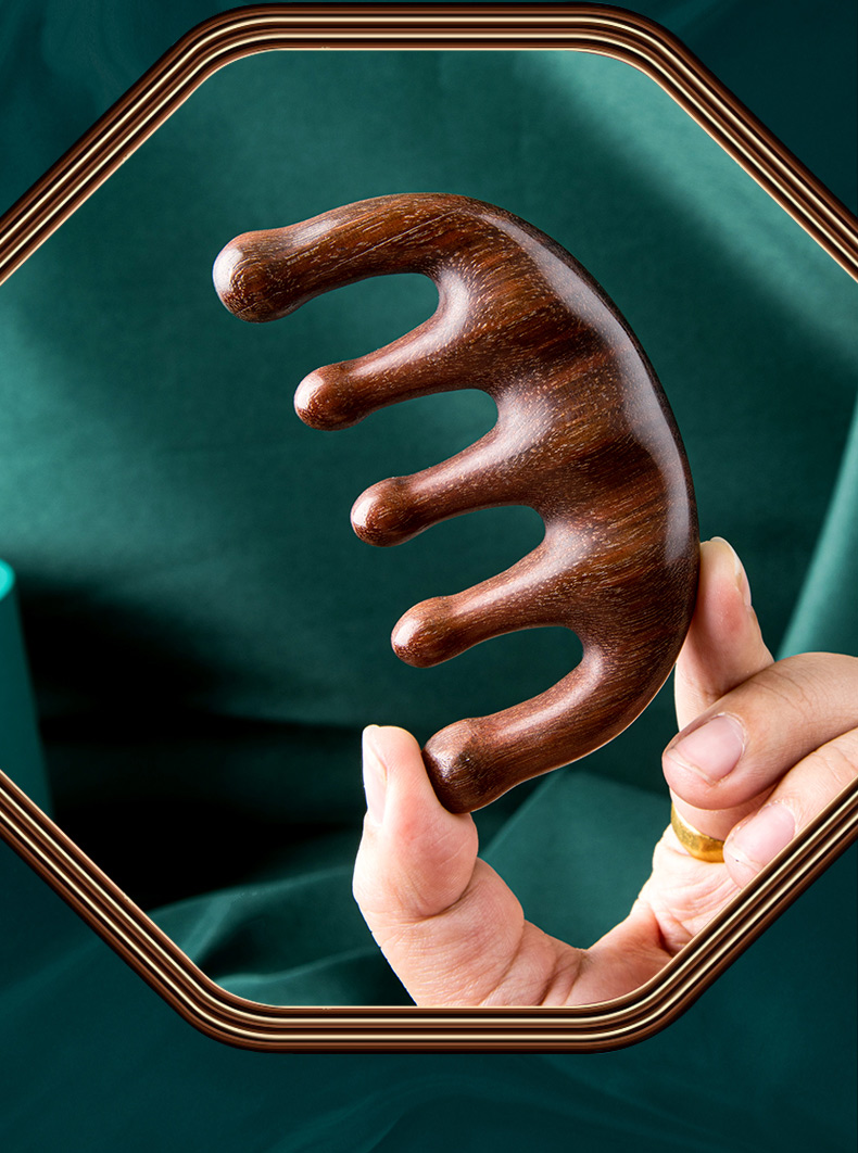 红桃木按摩五指梳 非遗常州梳篦经络头部天然檀木梳养生头疗经络梳