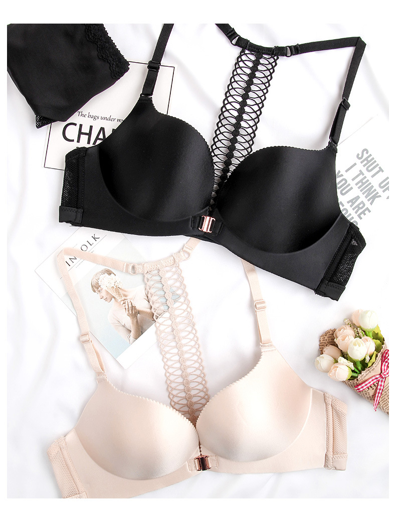 维妮芳前扣美背文胸套装光面性感无痕无钢圈薄模杯聚拢内衣女3268