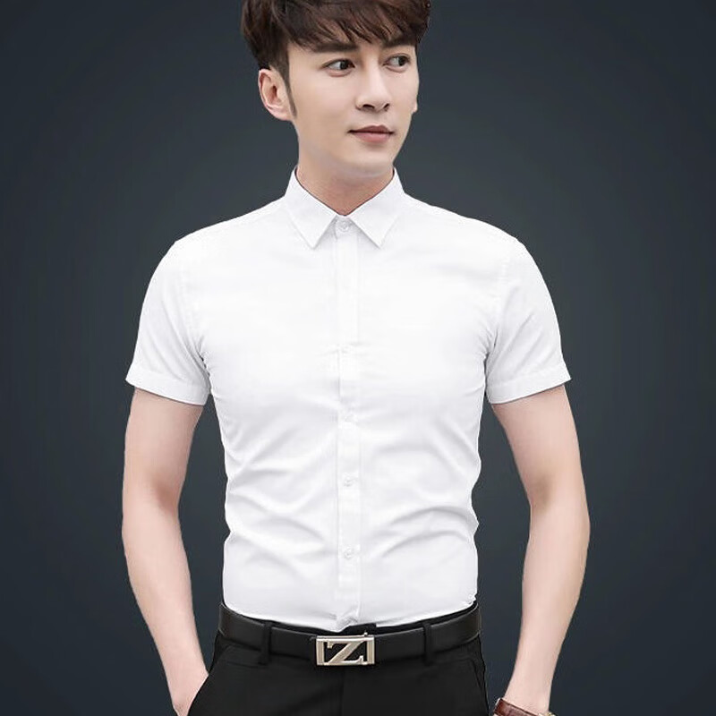 夏季短袖白衬衫t恤男士工装韩版修身男士商务职业上衣正装衣服半袖男