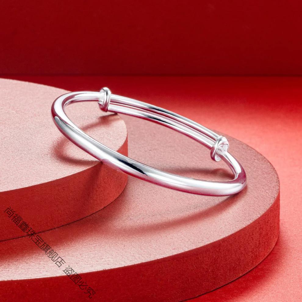 老凤祥款式足银手镯女s999光面实心简约银饰首饰时尚年轻款送女友生日