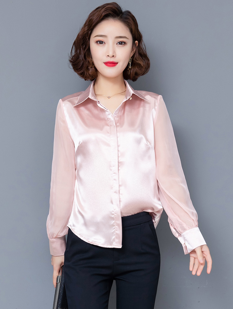 恒源祥桑蚕丝女士真丝衬衫长袖春秋绸缎大码宽松百搭纯色设计感小众