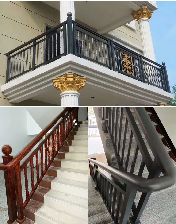 东莞铝合金楼梯扶手室内阳台栏杆护栏铁艺柚木纹玻璃扶手上门安装80