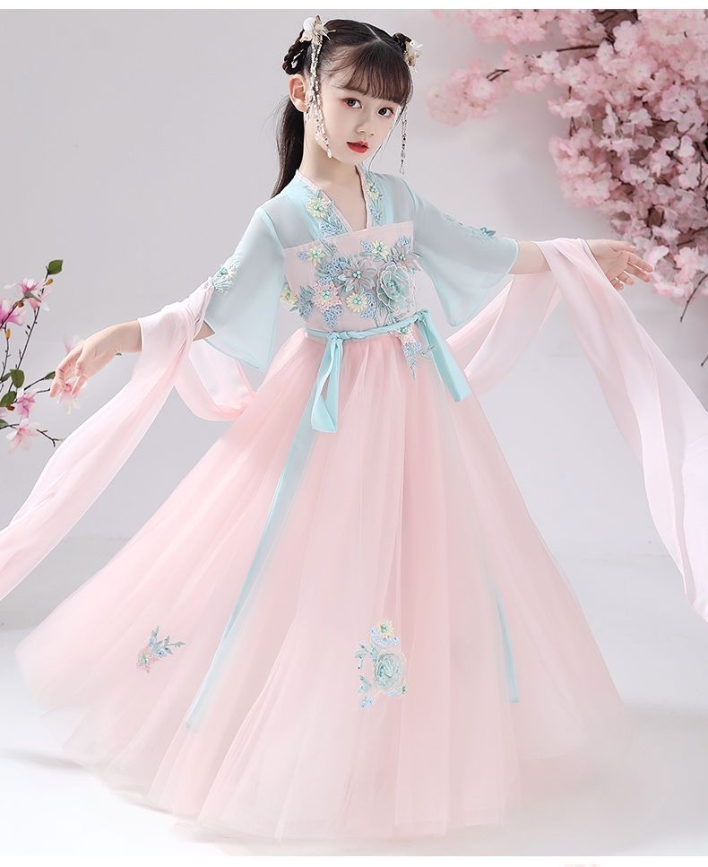 艾诺轮儿童古装汉服女中国风女童齐胸襦裙小女孩裙子古风超仙连衣裙