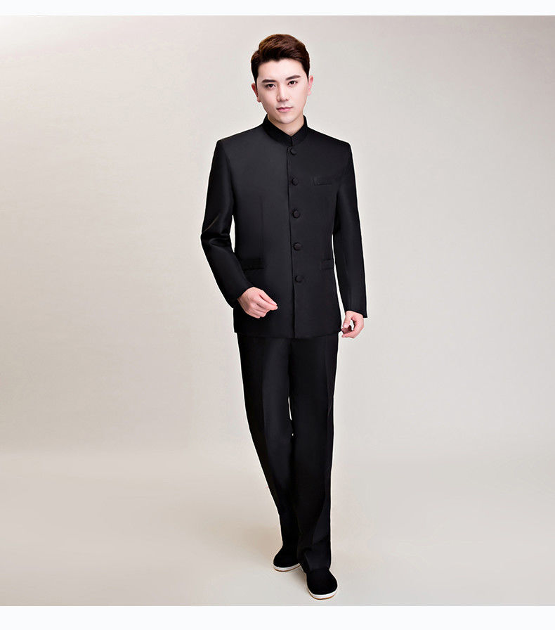 风中华立领表演出大合唱宴会中式结婚礼服白色白色中山装两件套16080a