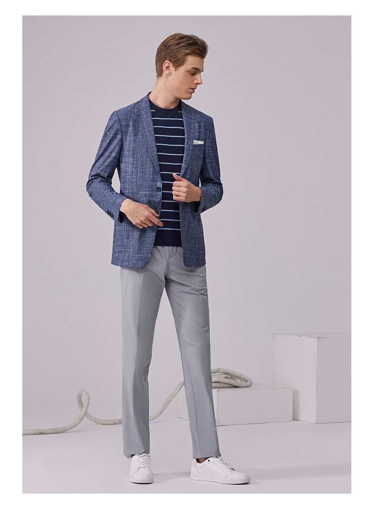 迪柯尼男士商务便西外套男装上衣休闲西服春夏新品款蓝混格16588a46