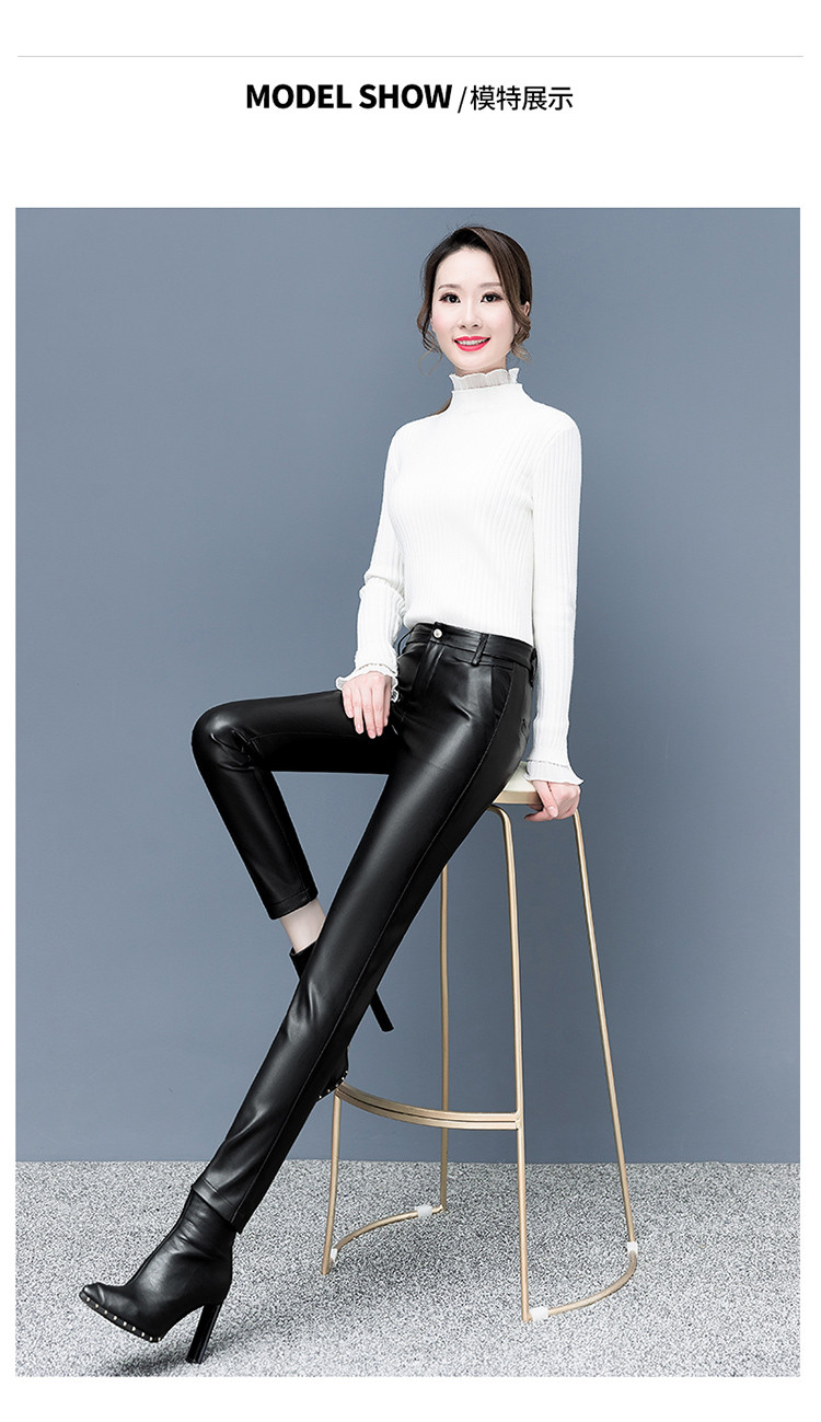 中年女士真皮皮裤海宁女式绵羊皮裤女外穿加绒加厚哑光高腰弹力直筒