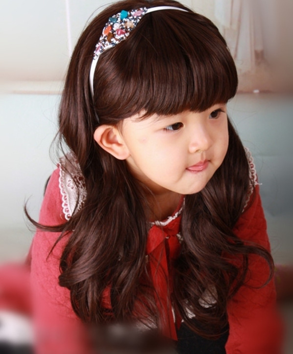 甜美可爱小女生假发 女孩齐刘海长卷发摄影拍照表演儿童节假发套 深