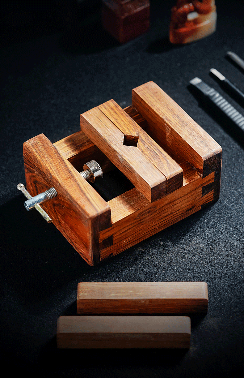 实木印床篆刻工具用品刻床实木夹具石料印章刻章固定木印床连史纸篆刻
