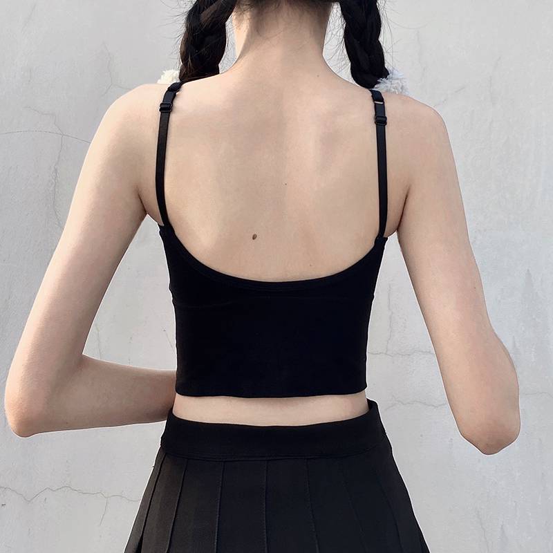 款女士打底掉带女生内搭小背心女式辣妹吊带衫白色可拆卸胸垫1对均码