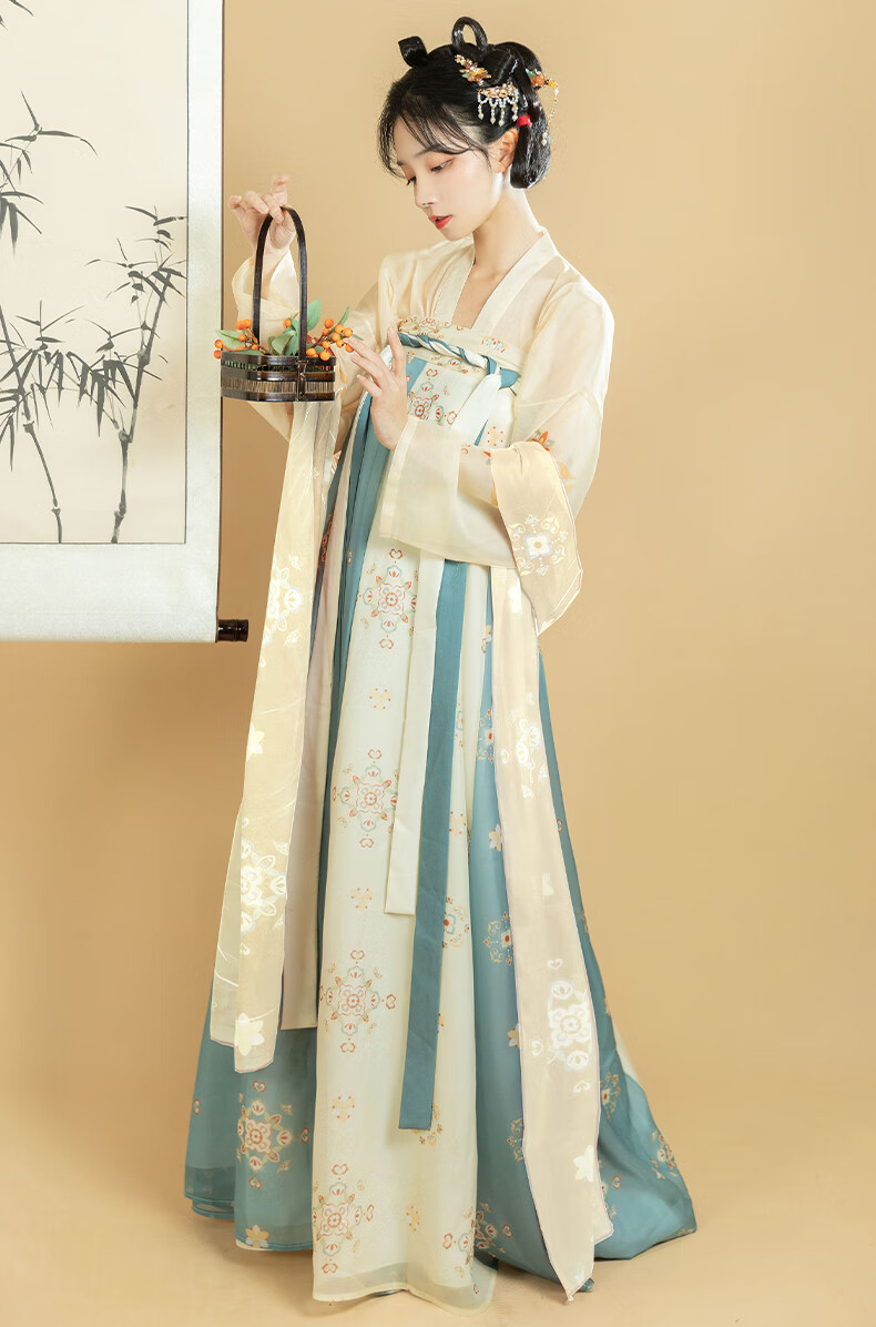 点像溪南湘原创对襟齐胸襦裙印花全套春夏季中国风汉服女唐风日常