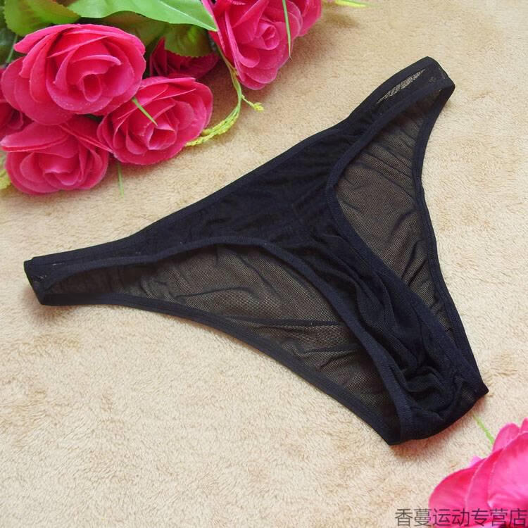性感男式士内衣网纱透明低腰三角裤透明内裤jpg20 黑色 网纱丁字裤