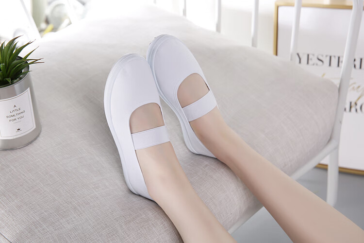 女平底白色护士鞋松紧带工作鞋舒适女士小白鞋白色40