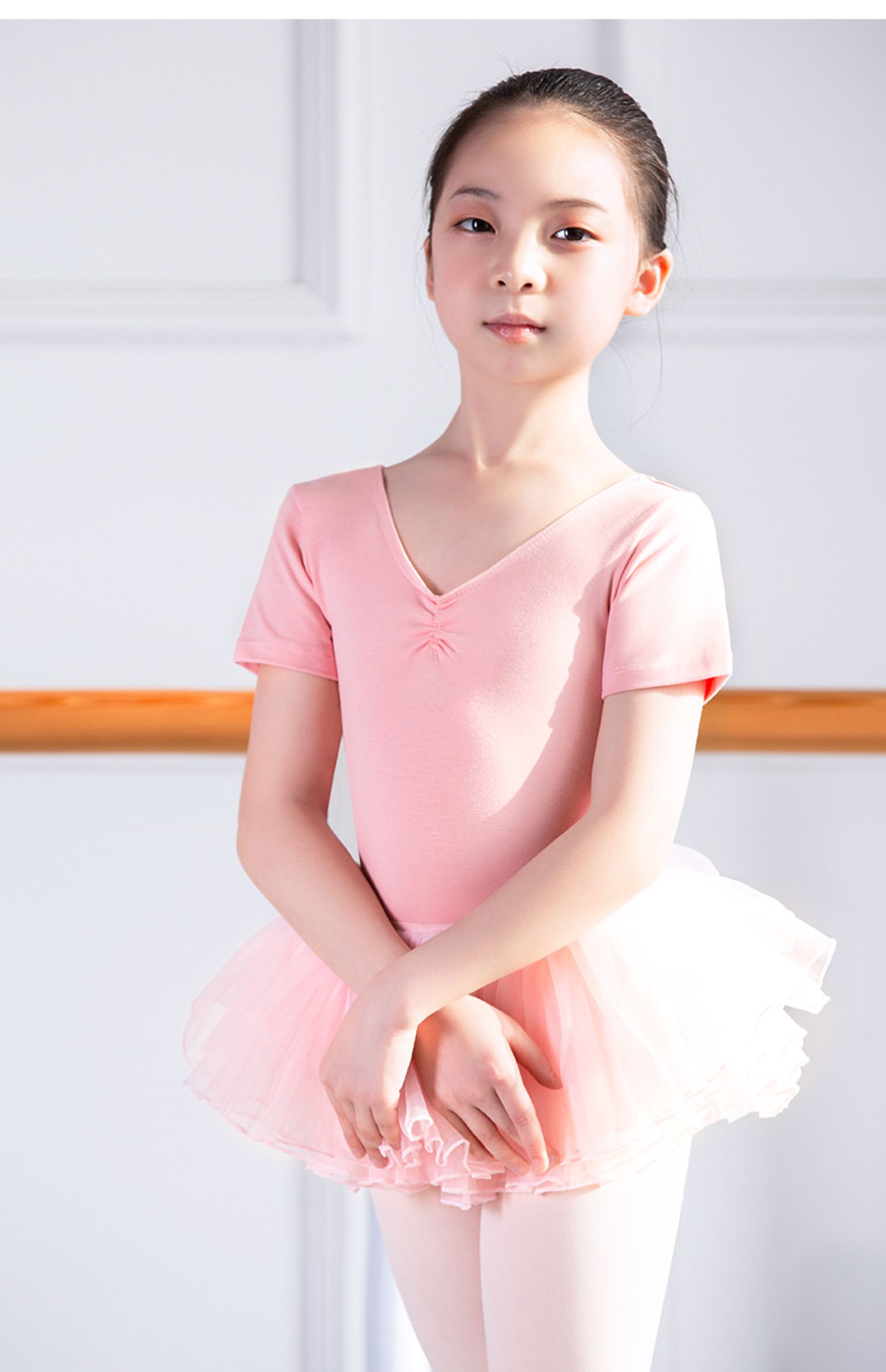 儿童舞蹈服女童夏短袖芭蕾中国舞体服练功体操服形体基训连体长袖林朝