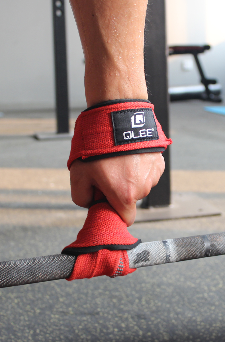qlee握力带8字助力带举重硬拉单杠引体向上男防滑拉背健身运动 红色