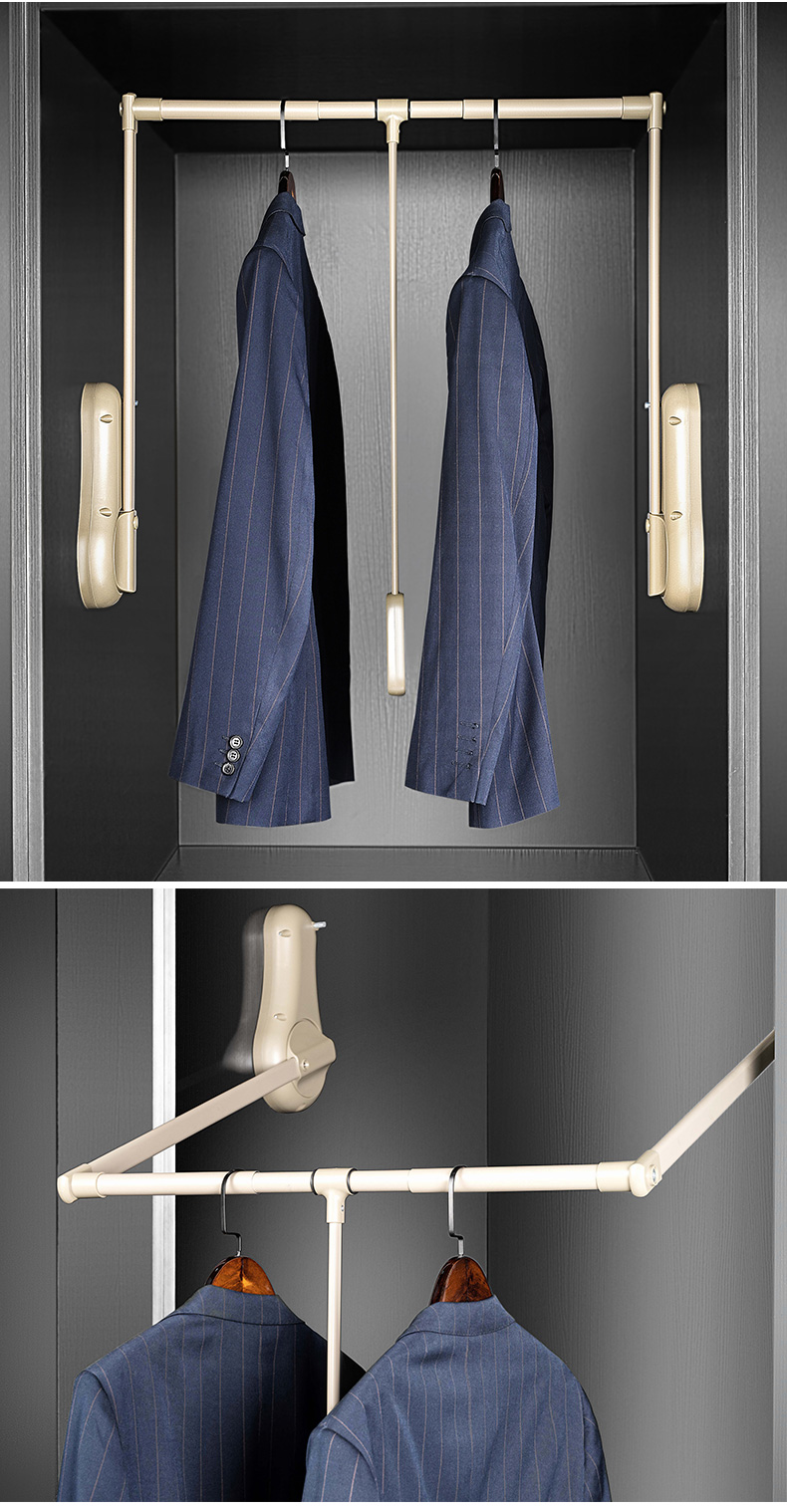 衣柜内下拉式升降挂衣杆衣帽间伸缩挂衣器推拉衣架衣橱活动衣柜杆