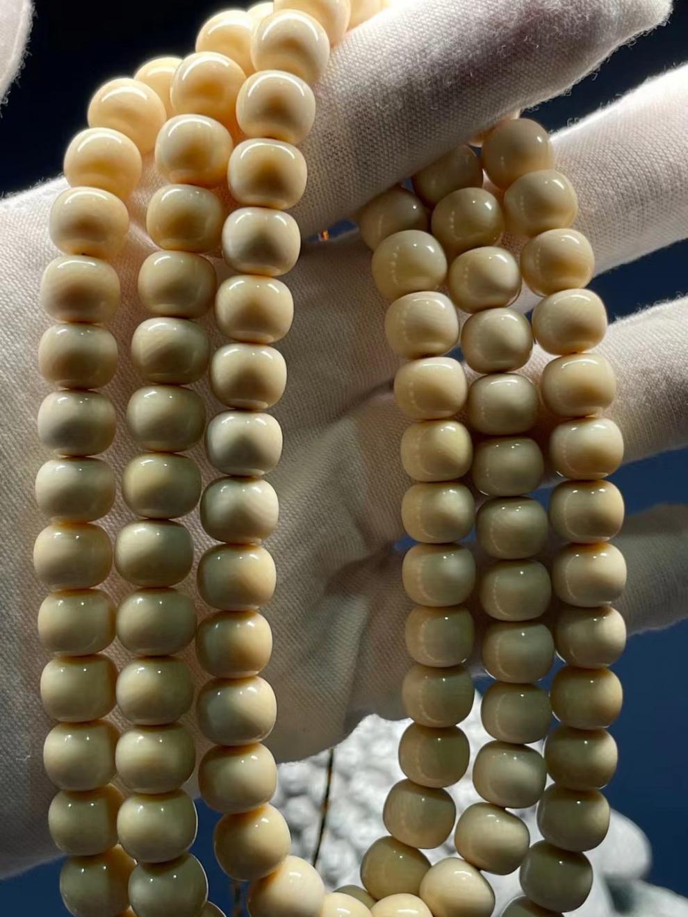 妙聚福a级猛犸象牙冰料爆满纹老型桶珠108颗念珠手串男女款98毛衣手链