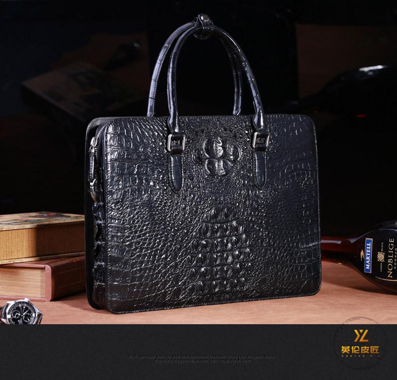 英伦皮匠轻奢品牌鳄鱼骨皮商务公文包真皮时尚大容量手提包男青年高端